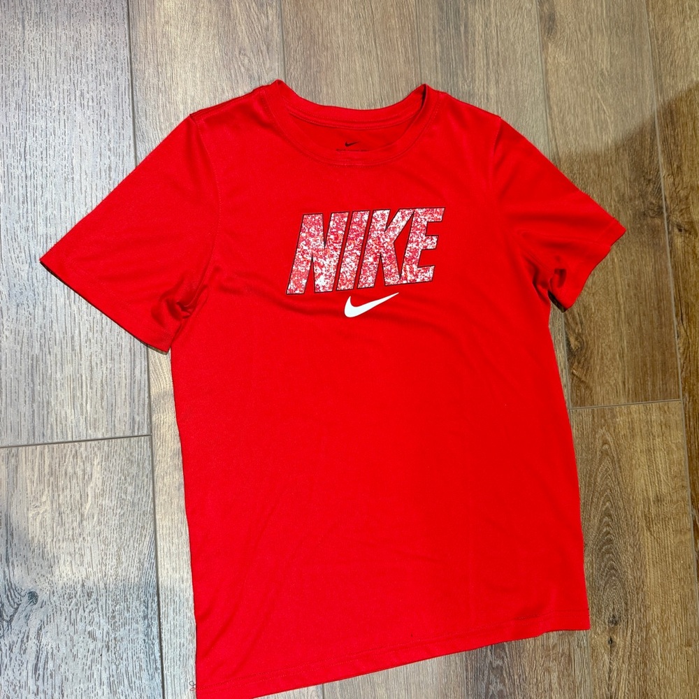 Nike Red Short Sleeve Tee with Distressed Logo